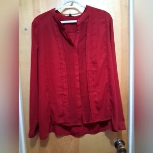 Adrianna Papell Red Relaxed Blouse with Mandarin Collar Size XL